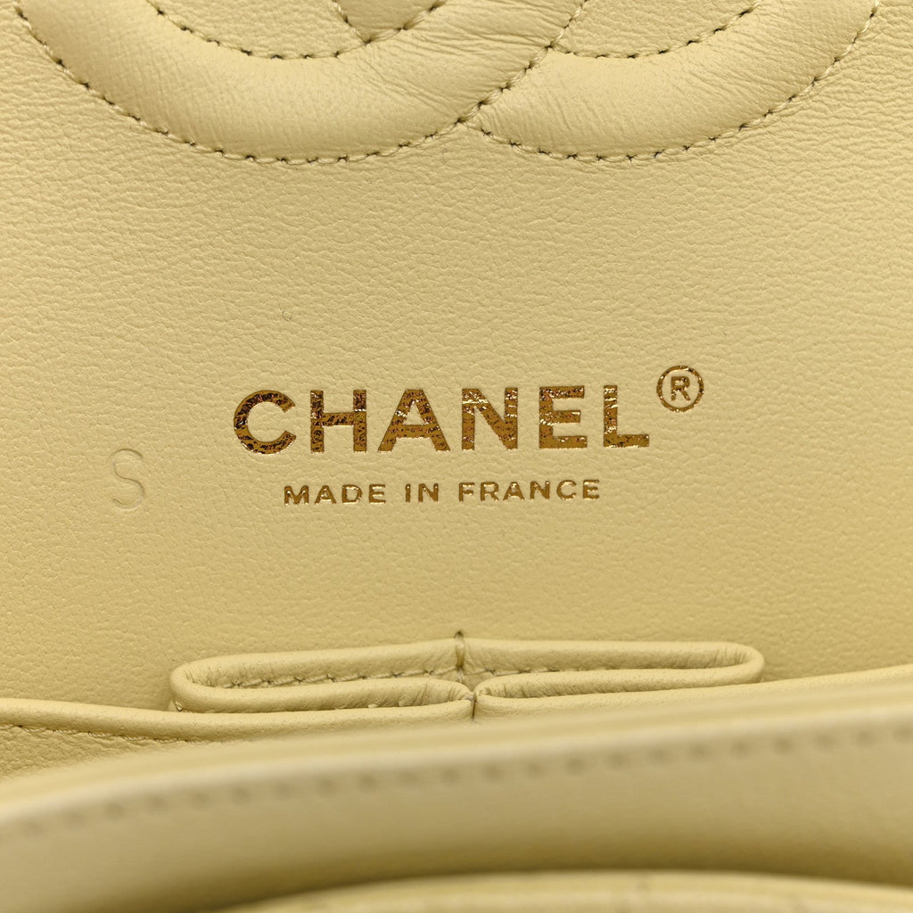 Cloudy Pearly Goatskin Quilted Medium Double Flap Light Yellow wholesalehk.shop