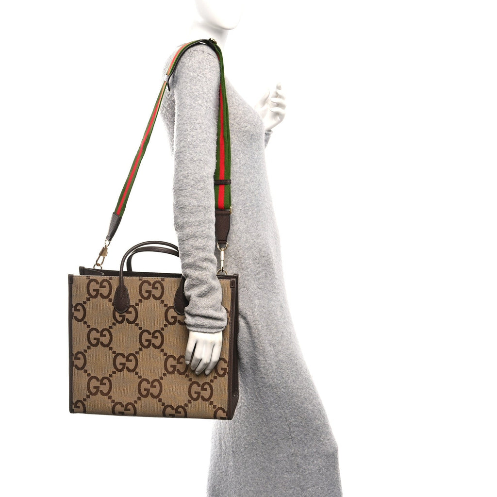 Monogram Jumbo GG Textured Dollar Calfskin Web Tote Bag Camel Ebony New Acero wholesalehk.shop