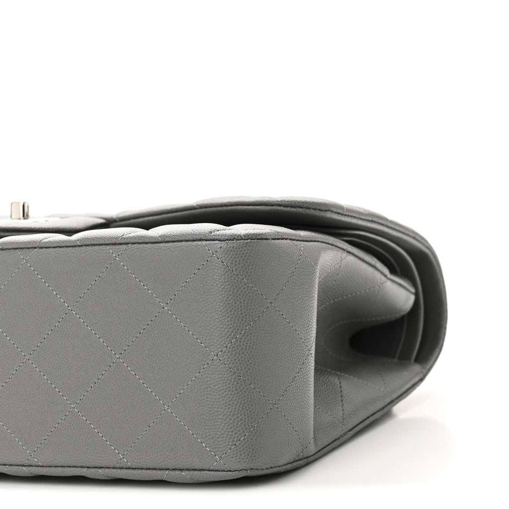 Caviar Quilted Jumbo Double Flap Grey wholesalehk.shop