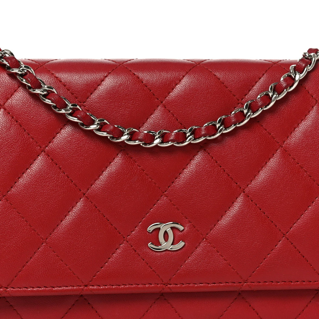 Lambskin Quilted Wallet On Chain WOC Red wholesalehk.shop