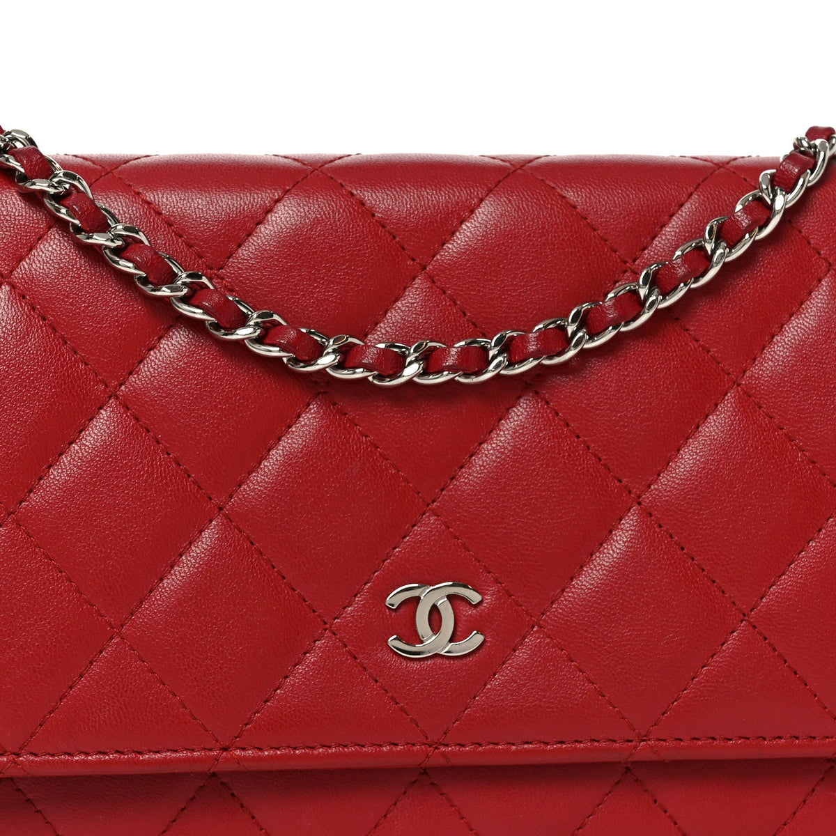 Lambskin Quilted Wallet On Chain WOC Red wholesalehk.shop
