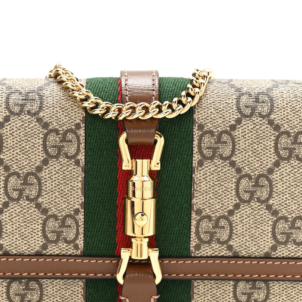 GG Supreme Monogram Azalea Calfskin Web Jackie 1961 Chain Wallet Beige Ebony Brown Sugar £¨ Direct shipment via from wholesalehk.shop