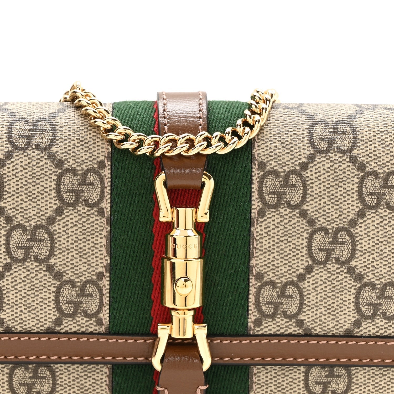 GG Supreme Monogram Azalea Calfskin Web Jackie 1961 Chain Wallet Beige Ebony Brown Sugar £¨ Direct shipment via from wholesalehk.shop