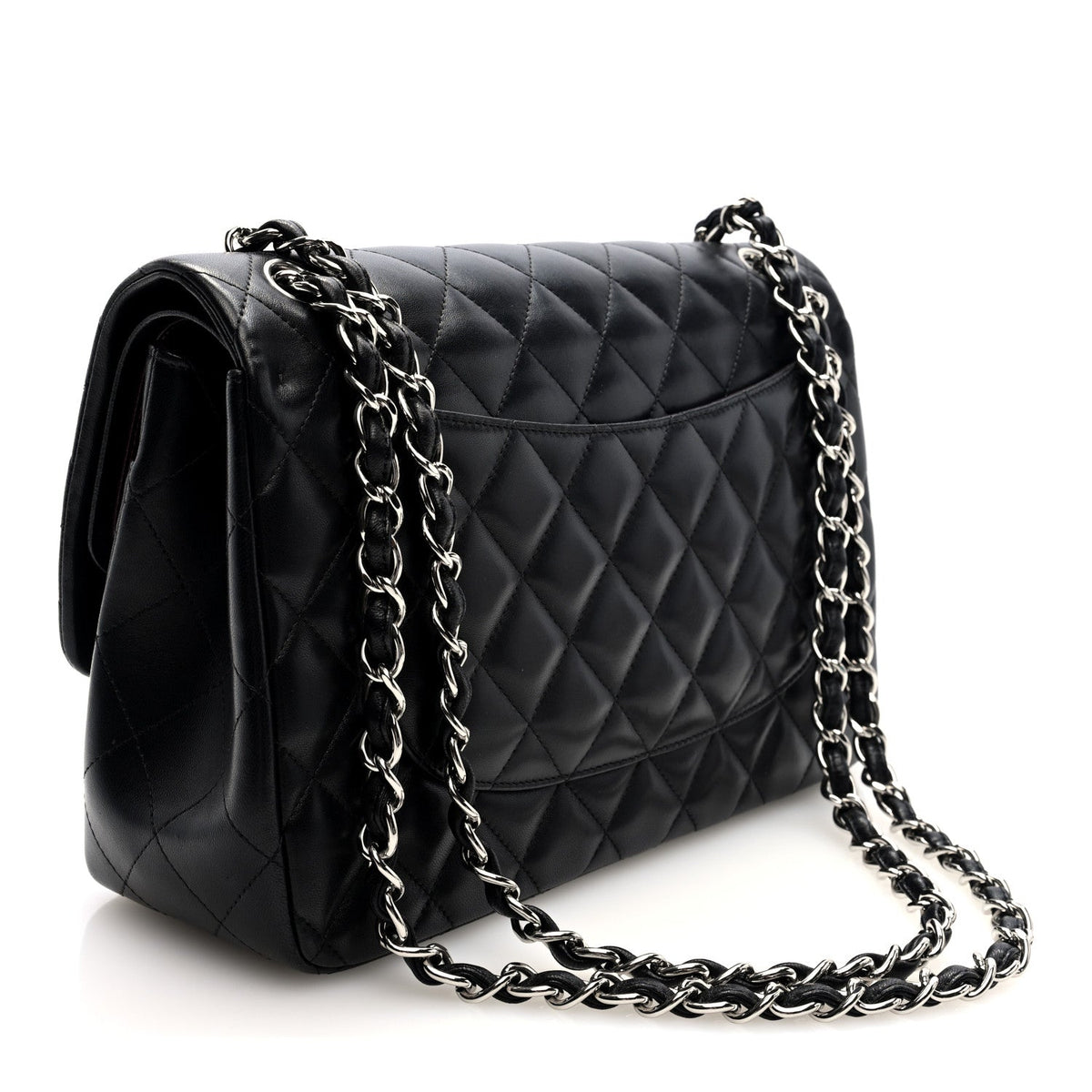 Lambskin Quilted Jumbo Double Flap Black wholesalehk.shop