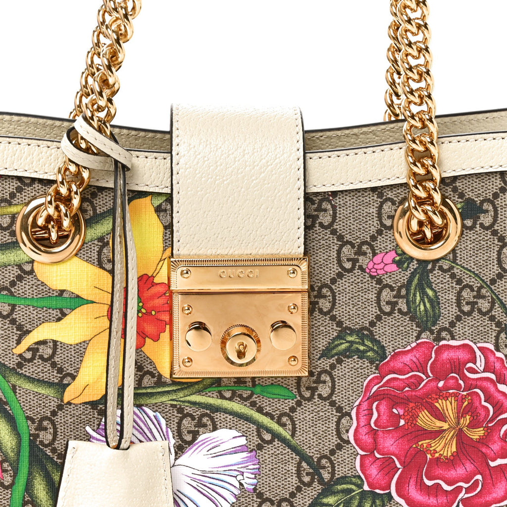 GG Supreme Monogram Flora Textured Calfskin Small Padlock Tote Beige Ebony Multicolor Mystic White £¨ Direct shipment via from wholesalehk.shop