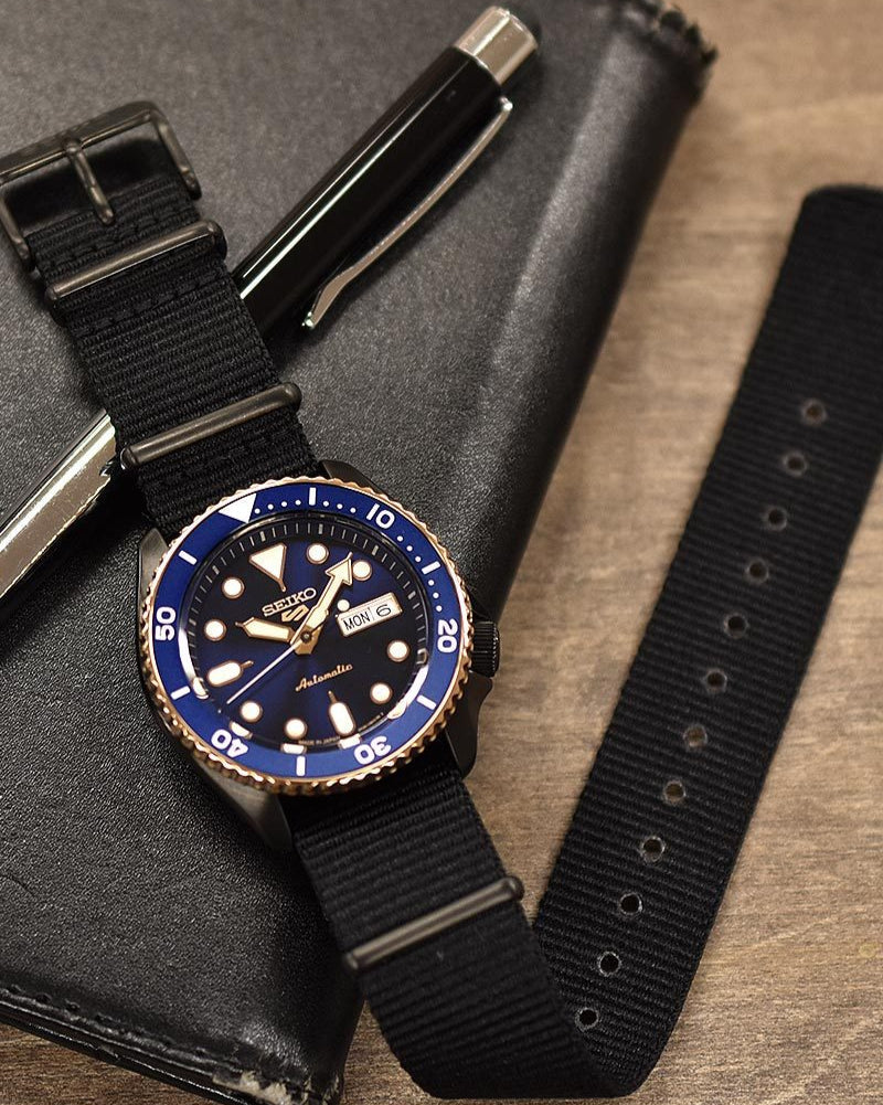 Seiko 5 Sports Automatic Blue Dial Black NATO Strap Watch for Men - SBSA098 wholesalehk.shop