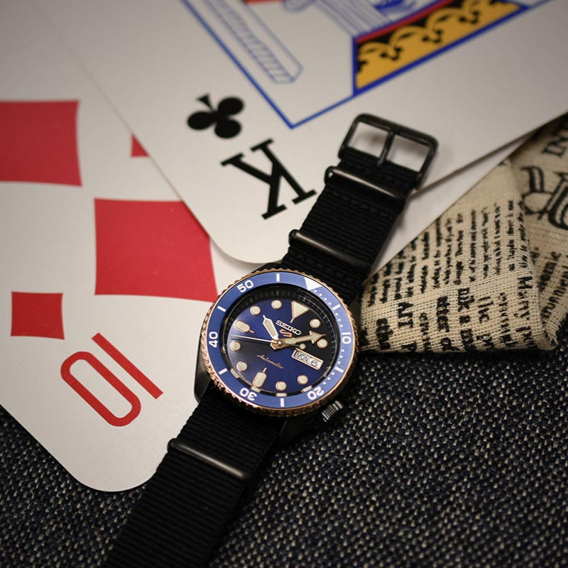 Seiko 5 Sports Automatic Blue Dial Black NATO Strap Watch for Men - SBSA098 wholesalehk.shop
