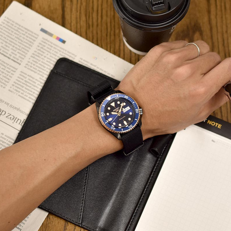Seiko 5 Sports Automatic Blue Dial Black NATO Strap Watch for Men - SBSA098 wholesalehk.shop