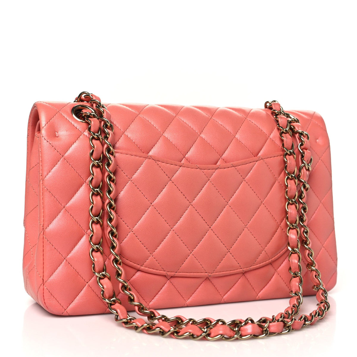 Iridescent Lambskin Quilted Medium Double Flap Pink wholesalehk.shop