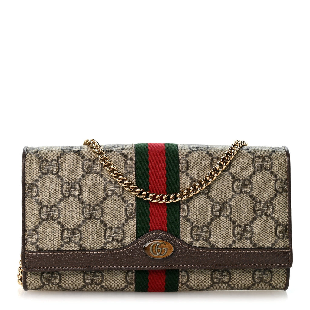 GG Supreme Monogram Web Ophidia Wallet On Chain Brown wholesalehk.shop