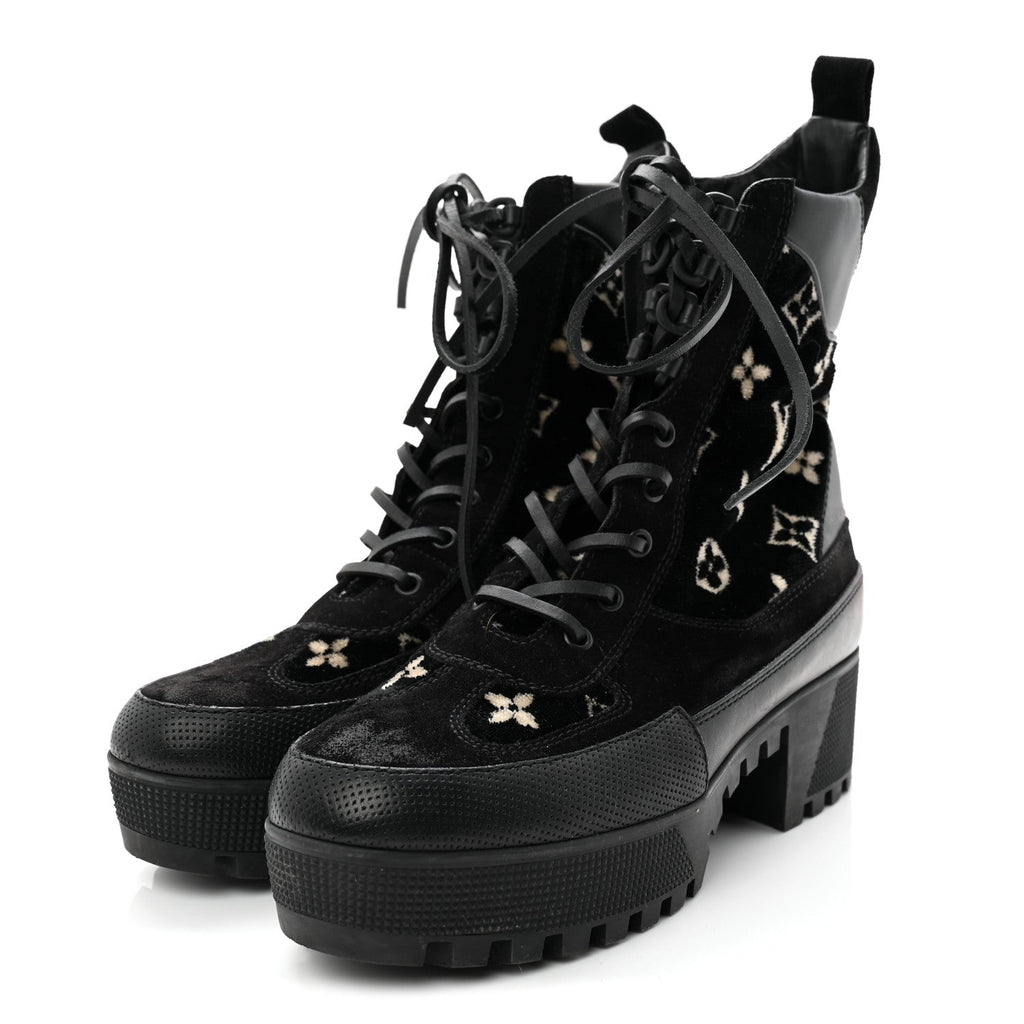 Velvet Calfskin Monogram Laureate Platform Desert Boots 40 Black White £¨ Direct shipment via from wholesalehk.shop