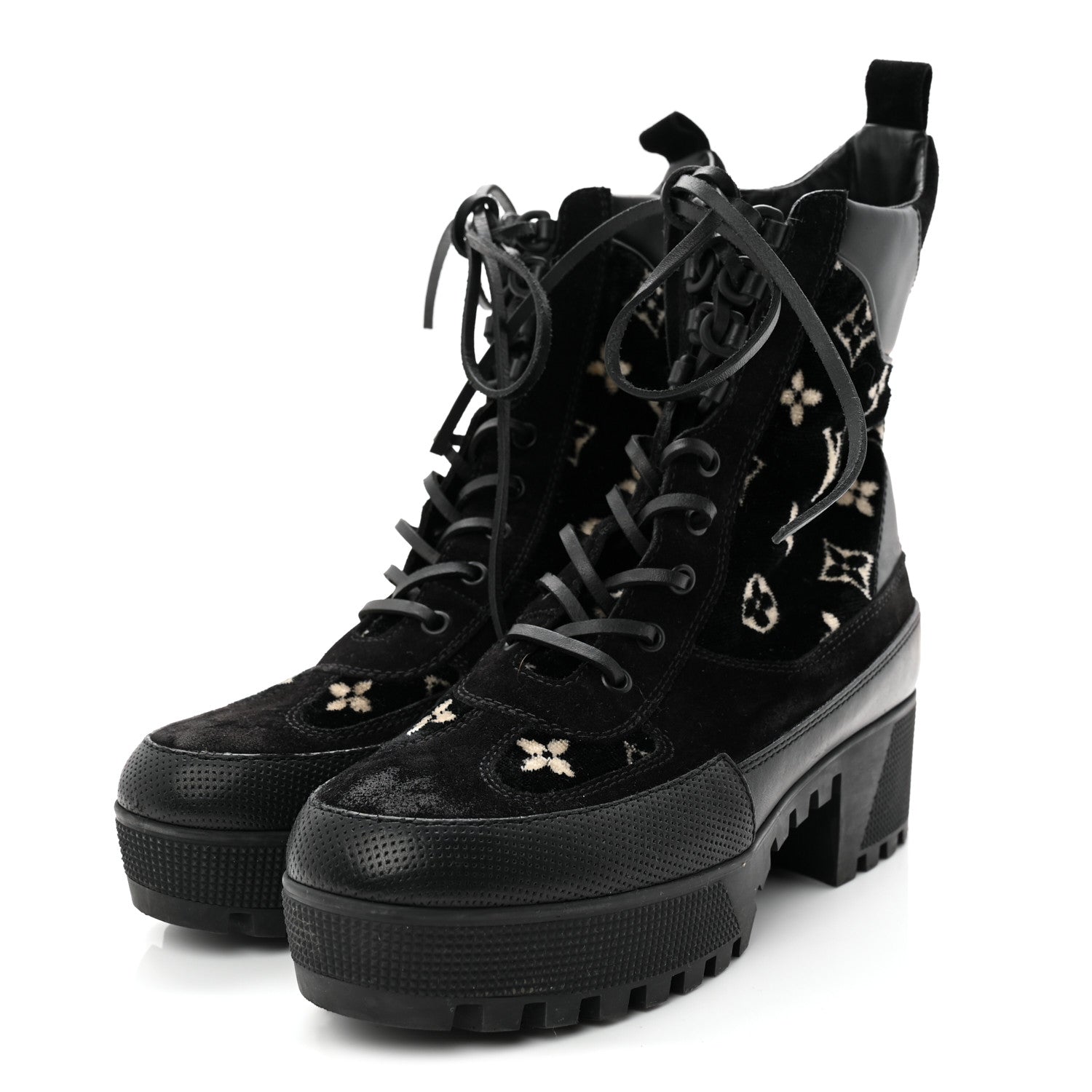 Velvet Calfskin Monogram Laureate Platform Desert Boots 40 Black White £¨ Direct shipment via from wholesalehk.shop
