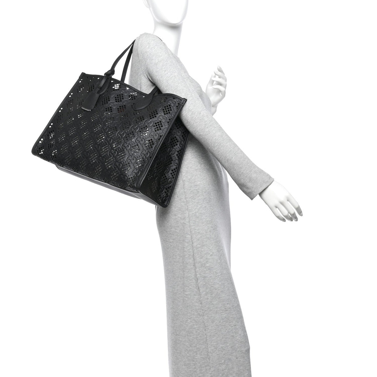 Calfskin GG Monogram Diamond Cut Medium Ophidia Tote Bag Black wholesalehk.shop