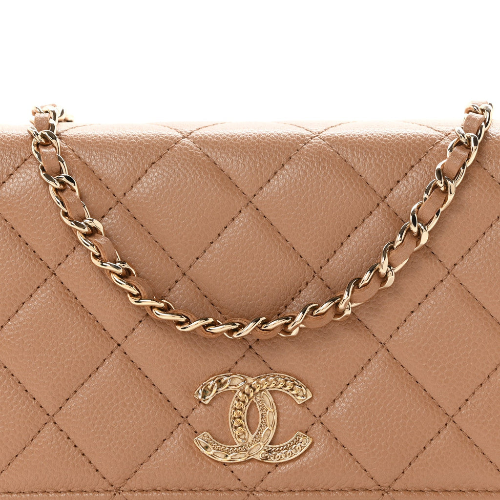 Caviar Quilted Multi Chain Wallet On Chain WOC Beige wholesalehk.shop