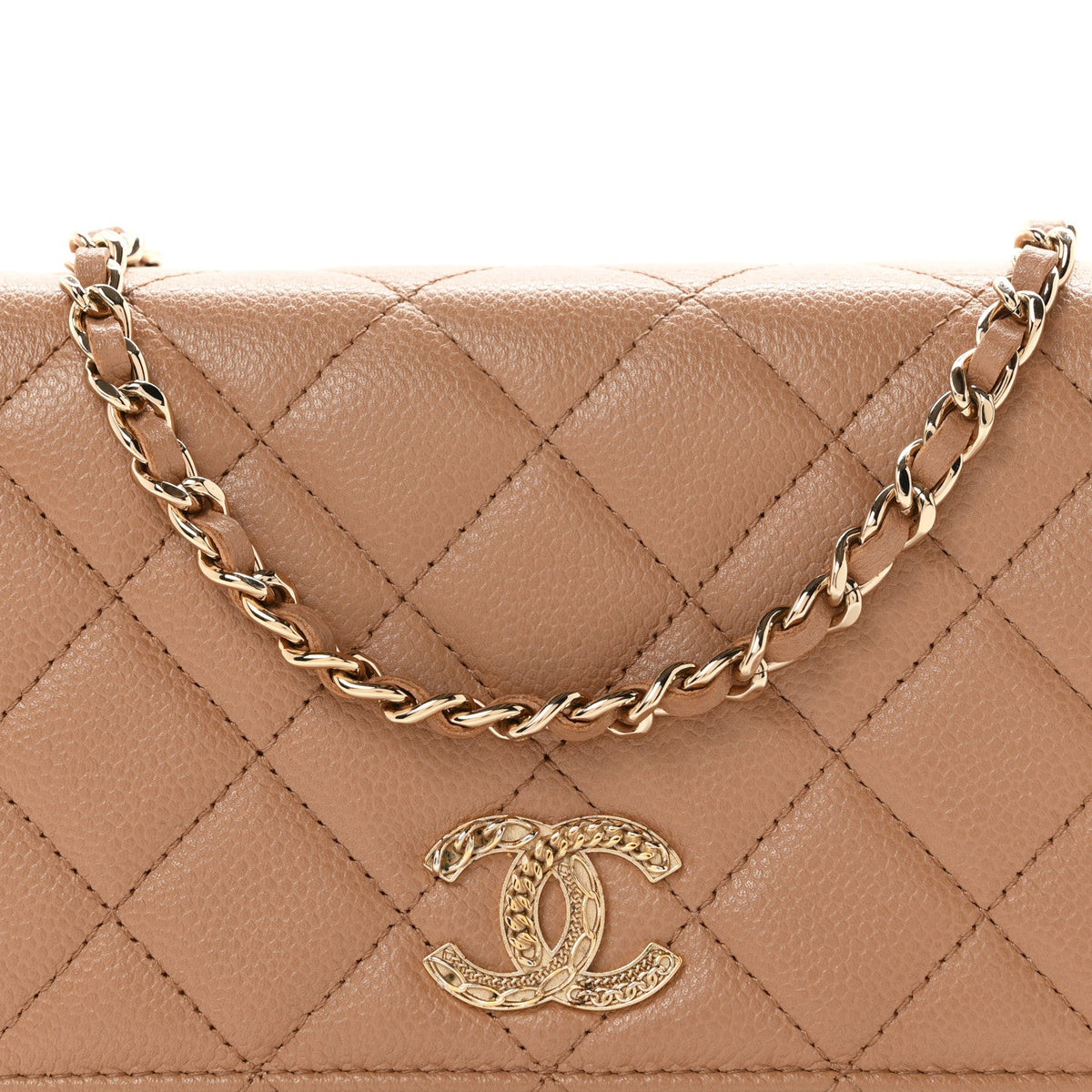 Caviar Quilted Multi Chain Wallet On Chain WOC Beige wholesalehk.shop