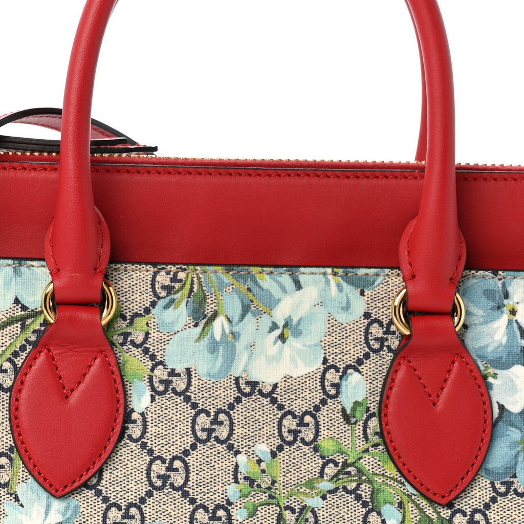 GG Supreme Monogram Blooms Small Zip Top Tote Beige Blue Navy Hibiscus Red wholesalehk.shop