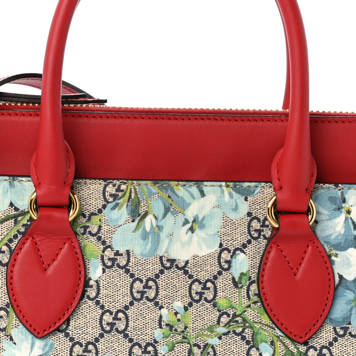 GG Supreme Monogram Blooms Small Zip Top Tote Beige Blue Navy Hibiscus Red wholesalehk.shop