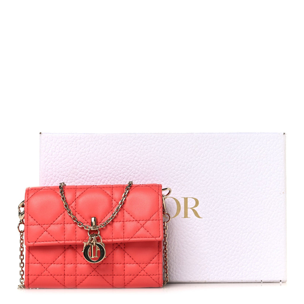 Lambskin Cannage Miss Dior Glycine Wallet on Chain Pink wholesalehk.shop
