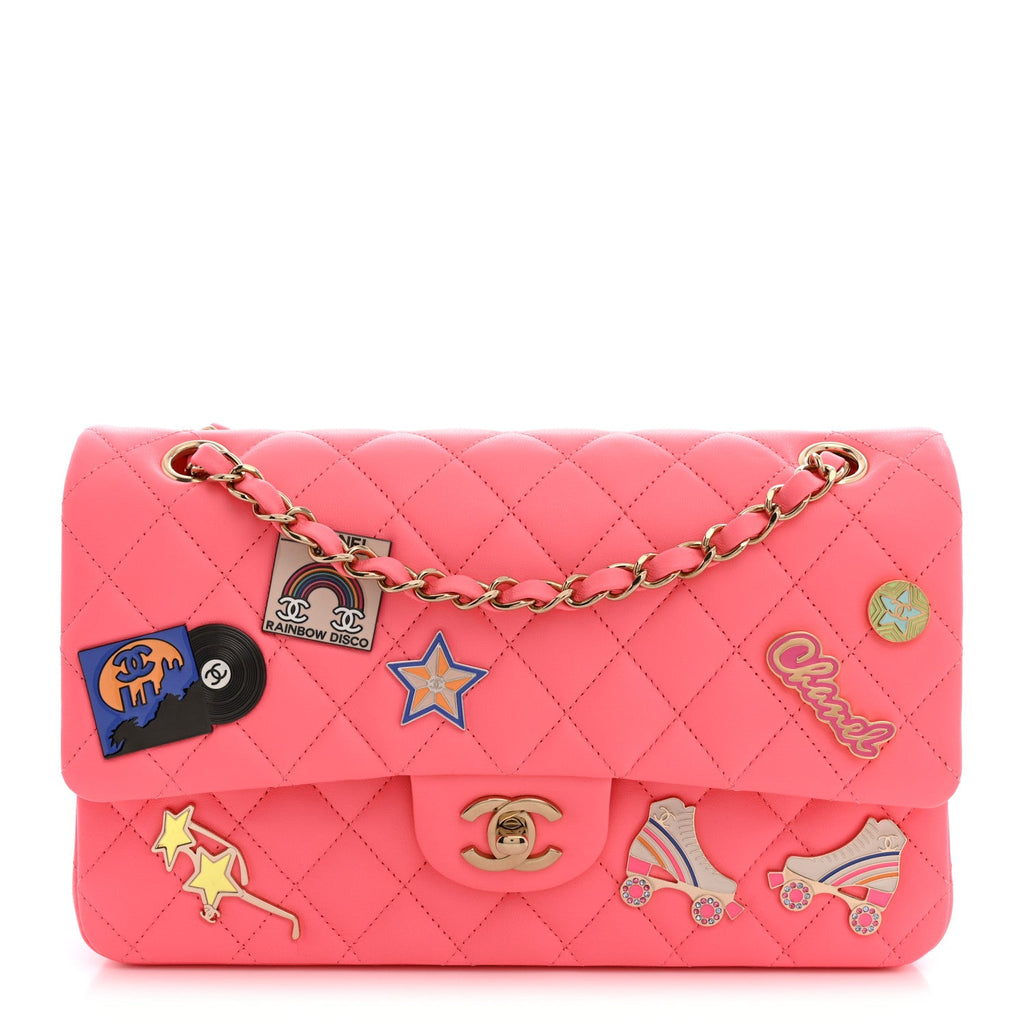 Lambskin Quilted Medium Hollywood Charms Double Flap Coral Pink wholesalehk.shop