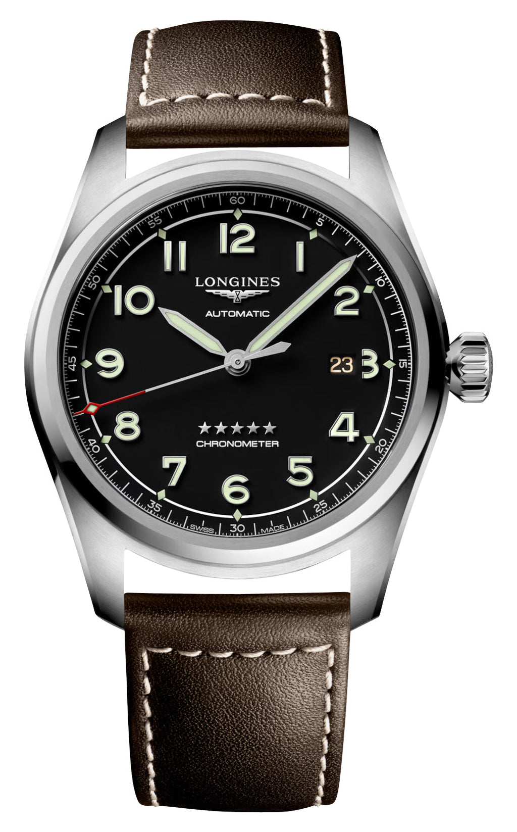 Longines Spirit Automatic COSC Stainless Steel Black Dial Brown Leather Strap Date Mens Watch L3.811.4.53.0 wholesalehk.shop