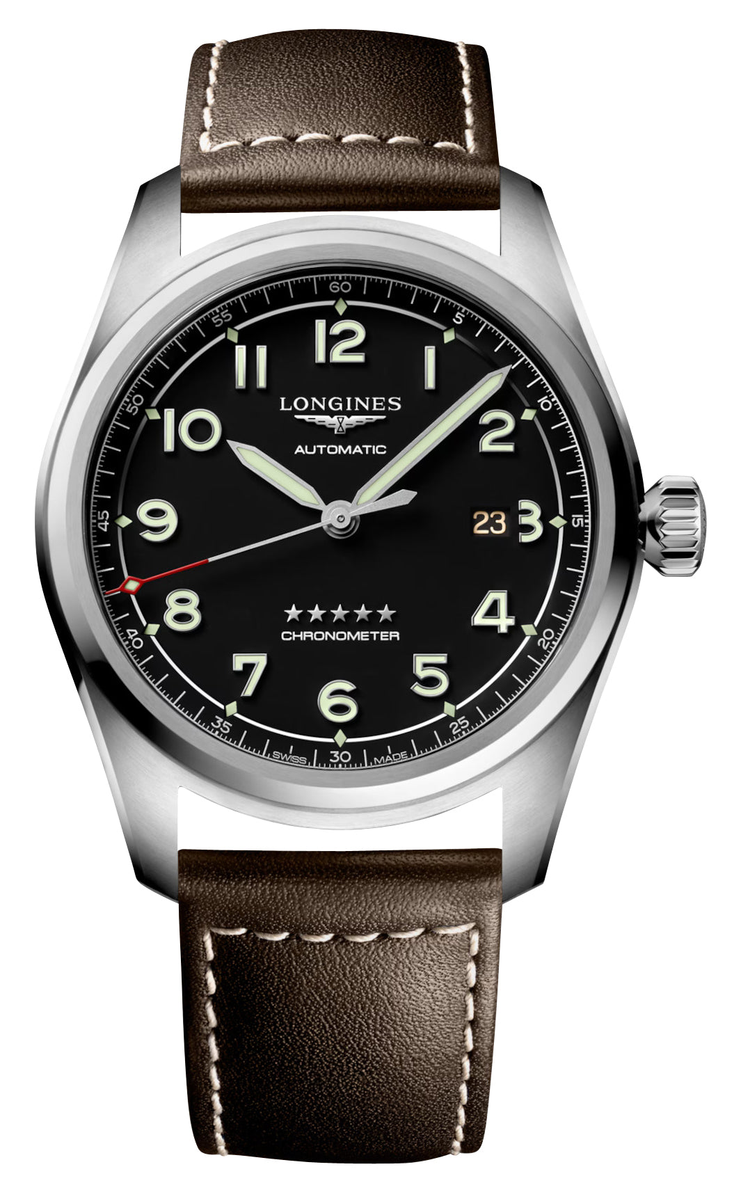 Longines Spirit Automatic COSC Stainless Steel Black Dial Brown Leather Strap Date Mens Watch L3.811.4.53.0 wholesalehk.shop