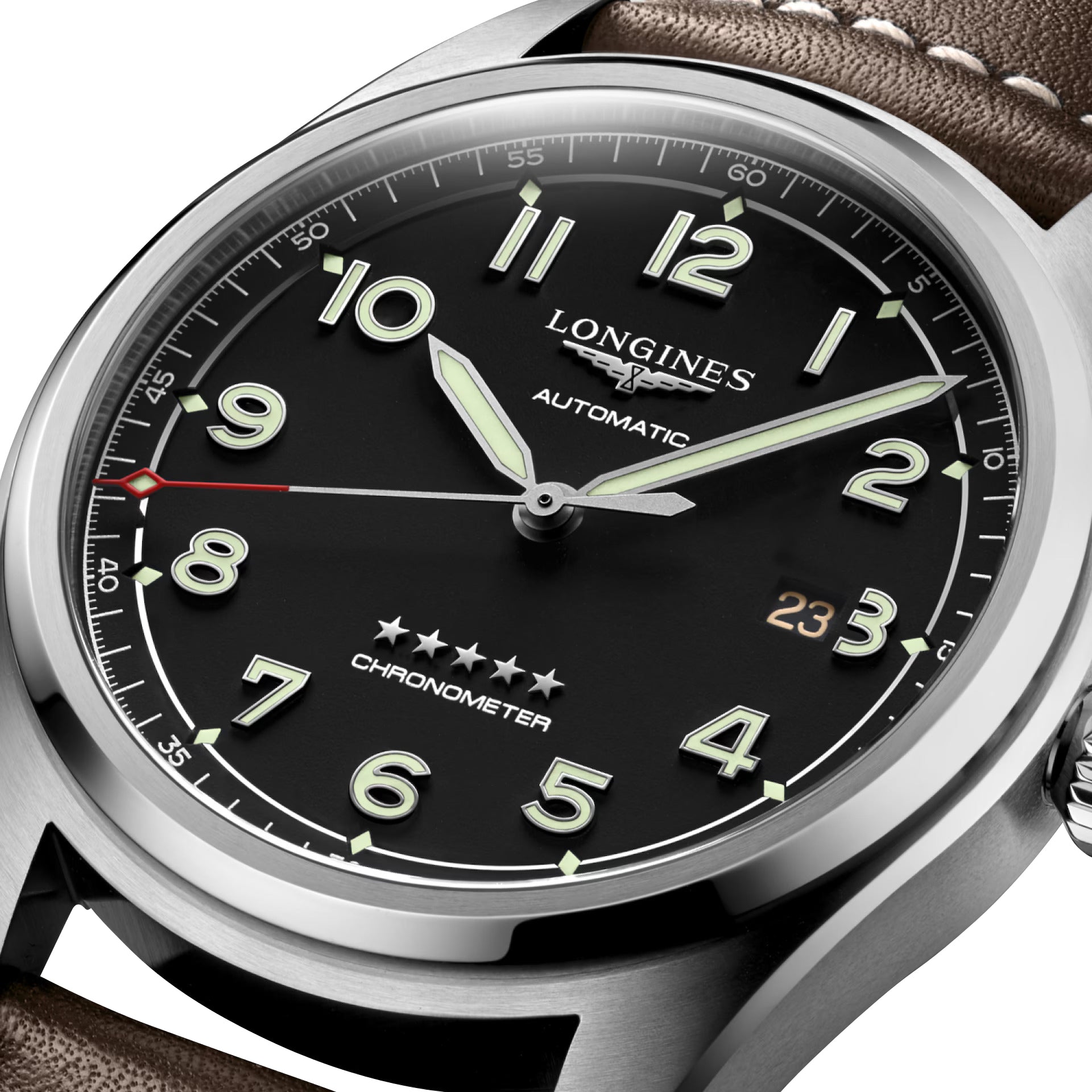 Longines Spirit Automatic COSC Stainless Steel Black Dial Brown Leather Strap Date Mens Watch L3.811.4.53.0 wholesalehk.shop