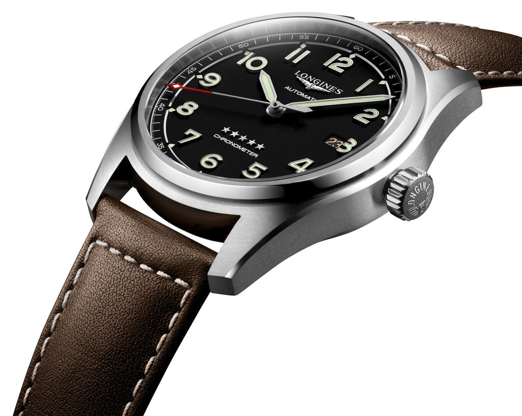 Longines Spirit Automatic COSC Stainless Steel Black Dial Brown Leather Strap Date Mens Watch L3.811.4.53.0 wholesalehk.shop