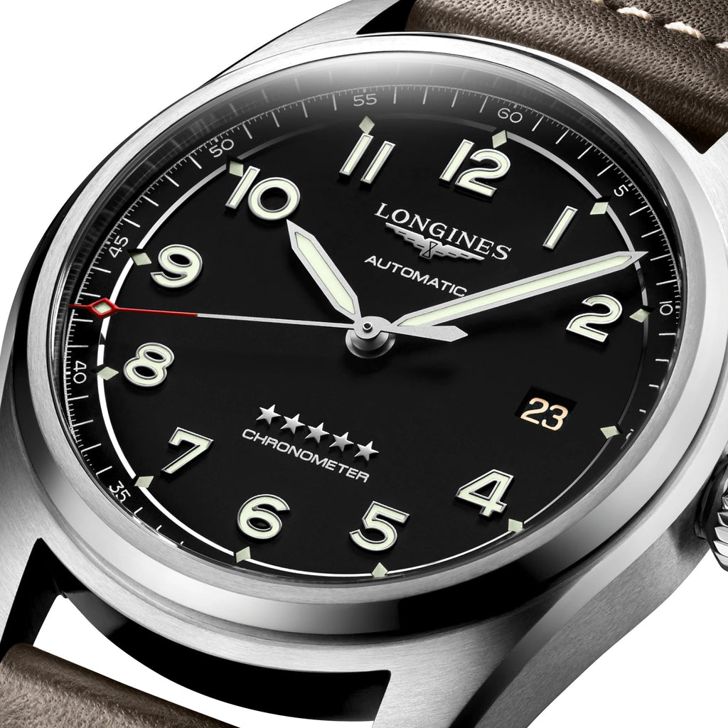Longines Spirit Automatic COSC Stainless Steel Black Dial Brown Leather Strap Date Mens Watch L3.810.4.53.0 wholesalehk.shop