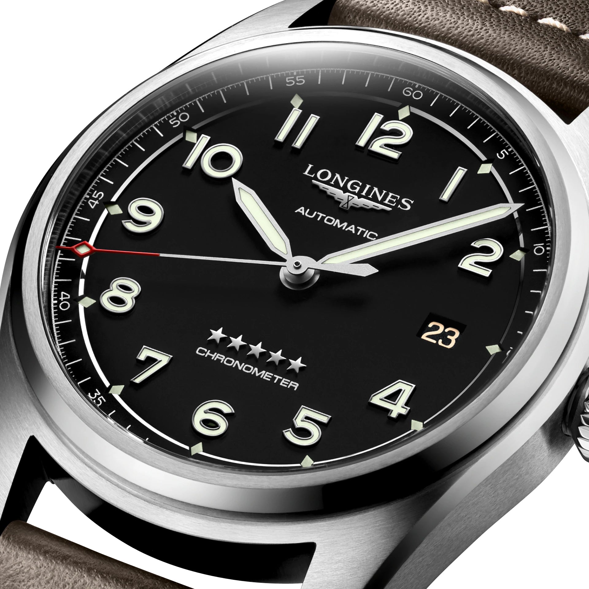 Longines Spirit Automatic COSC Stainless Steel Black Dial Brown Leather Strap Date Mens Watch L3.810.4.53.0 wholesalehk.shop