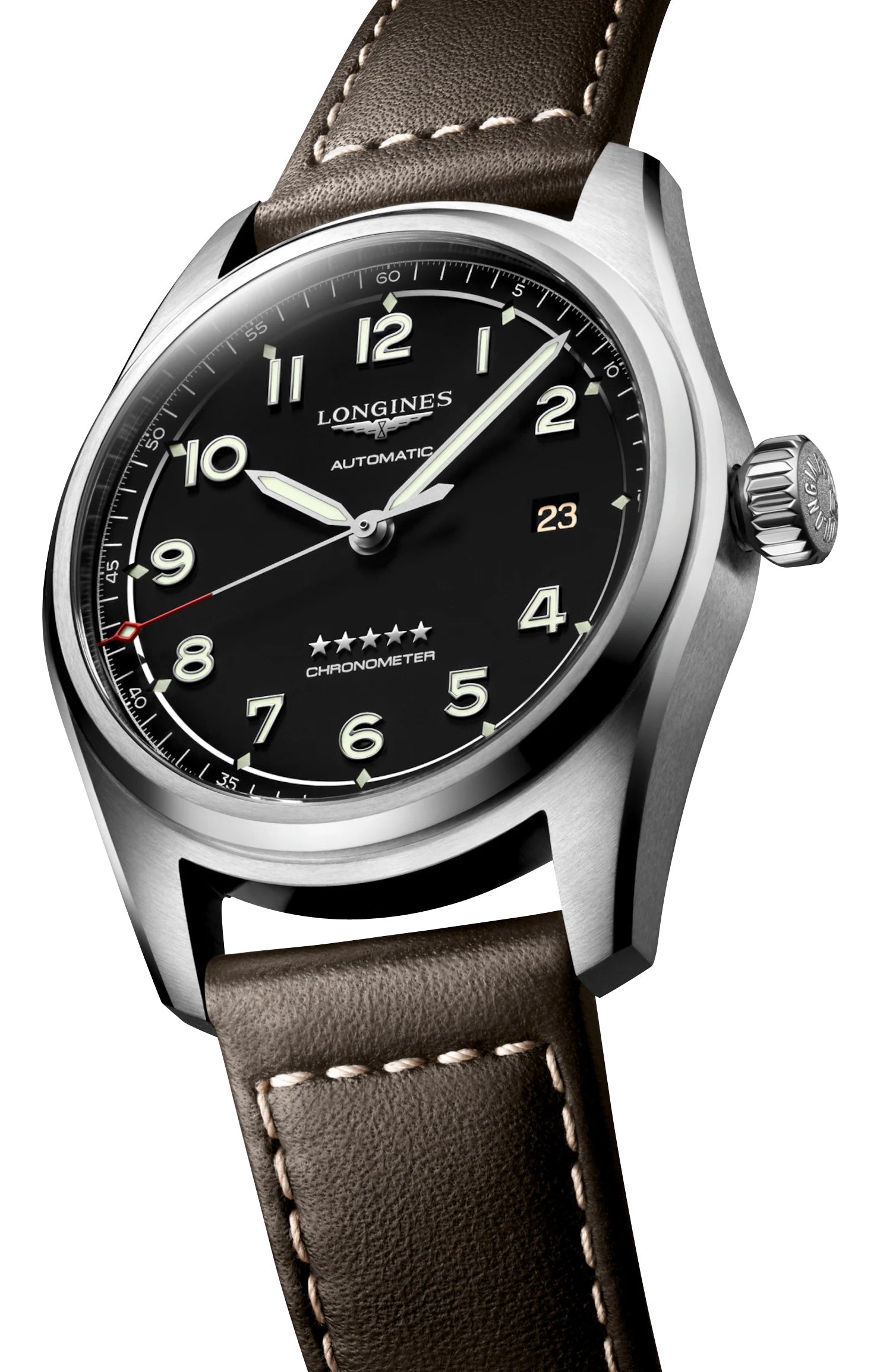 Longines Spirit Automatic COSC Stainless Steel Black Dial Brown Leather Strap Date Mens Watch L3.810.4.53.0 wholesalehk.shop