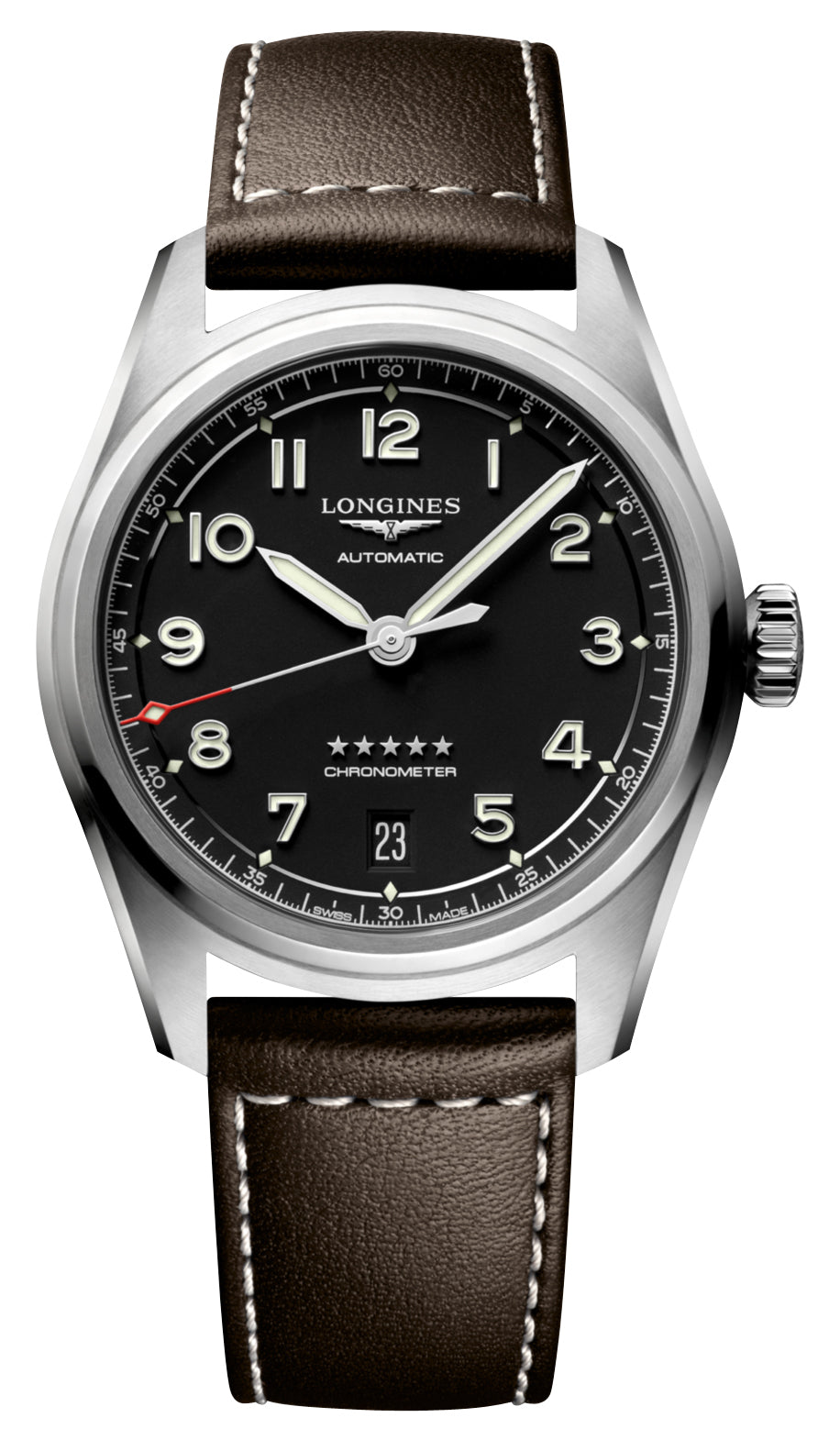 Longines Spirit Automatic COSC Stainless Steel Black Dial Brown Leather Strap Date Unisex Watch L3.410.4.53.0 wholesalehk.shop