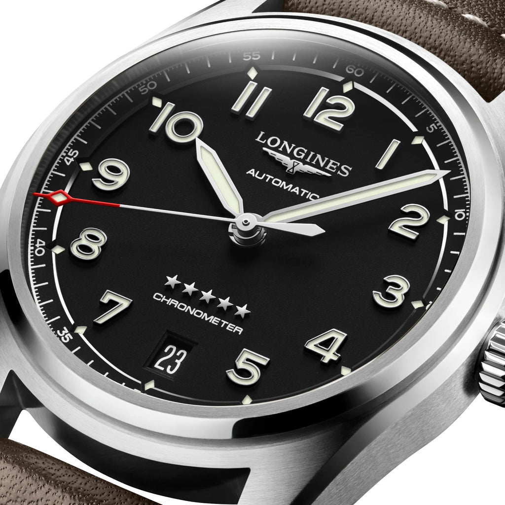 Longines Spirit Automatic COSC Stainless Steel Black Dial Brown Leather Strap Date Unisex Watch L3.410.4.53.0 wholesalehk.shop