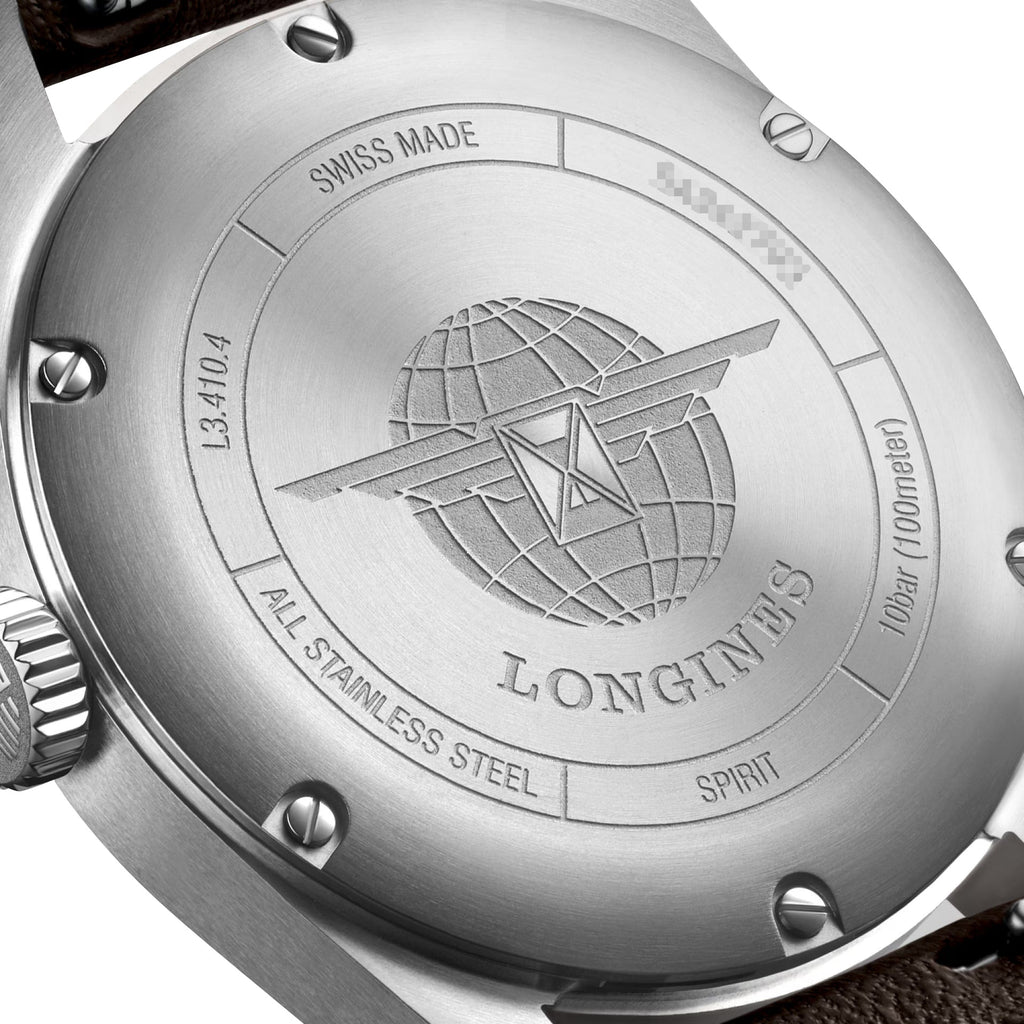 Longines Spirit Automatic COSC Stainless Steel Black Dial Brown Leather Strap Date Unisex Watch L3.410.4.53.0 wholesalehk.shop