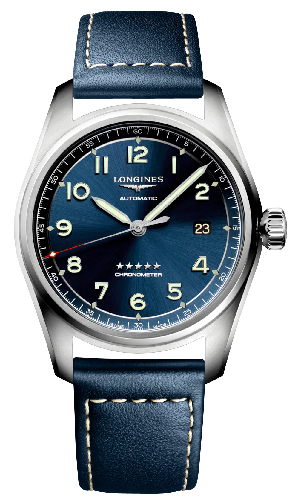Longines Spirit Automatic COSC Stainless Steel Blue Dial Blue Leather Strap Date Mens Watch L3.810.4.93.0 wholesalehk.shop