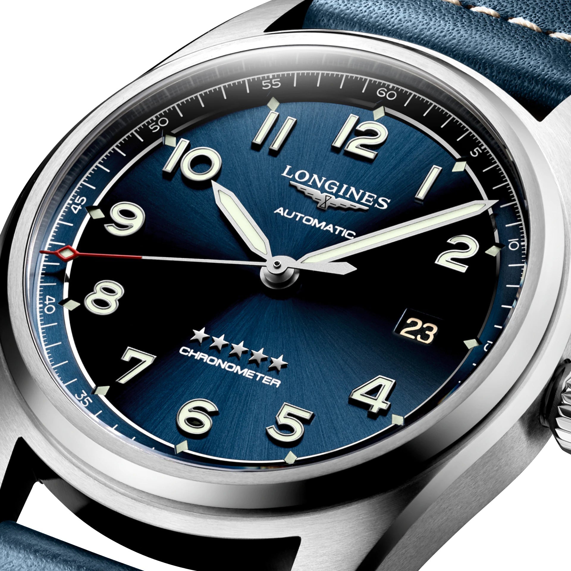 Longines Spirit Automatic COSC Stainless Steel Blue Dial Blue Leather Strap Date Mens Watch L3.810.4.93.0 wholesalehk.shop