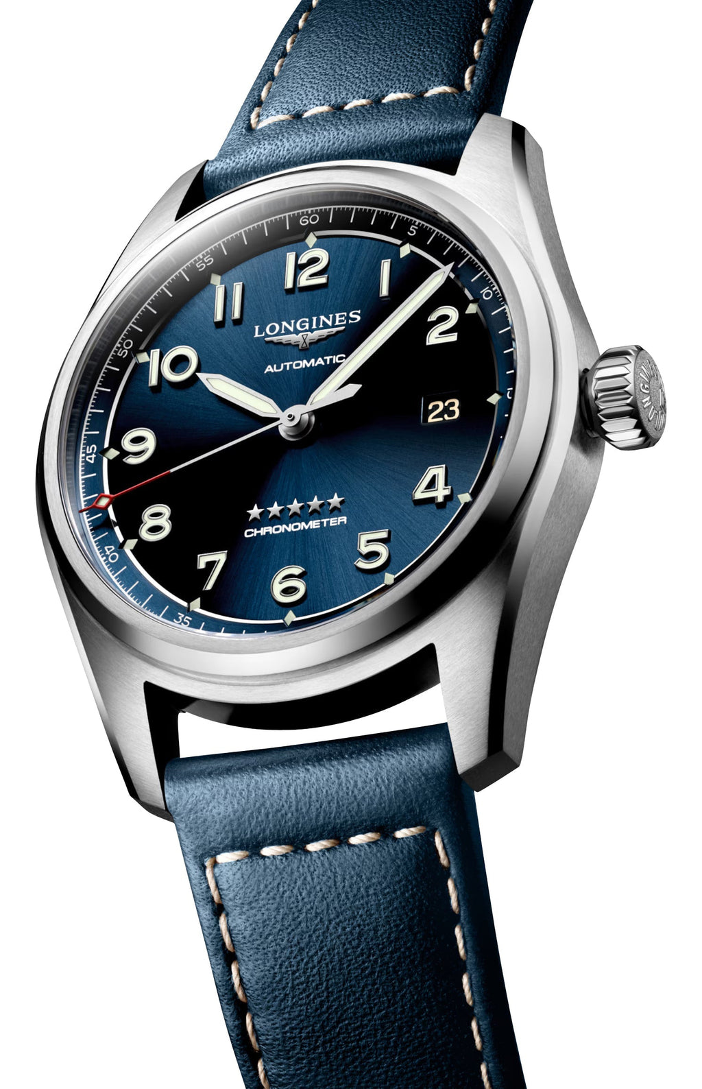 Longines Spirit Automatic COSC Stainless Steel Blue Dial Blue Leather Strap Date Mens Watch L3.810.4.93.0 wholesalehk.shop