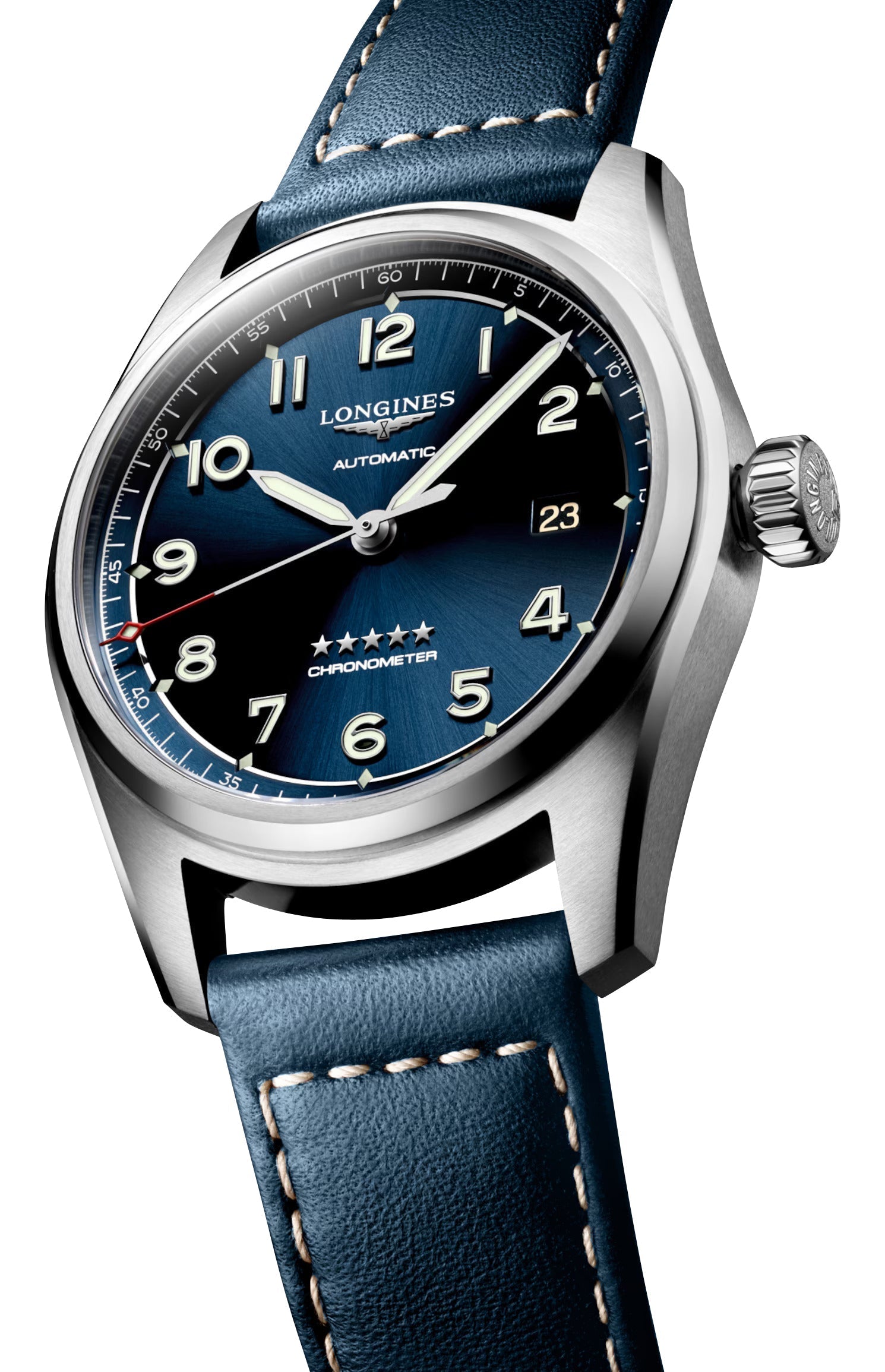 Longines Spirit Automatic COSC Stainless Steel Blue Dial Blue Leather Strap Date Mens Watch L3.810.4.93.0 wholesalehk.shop