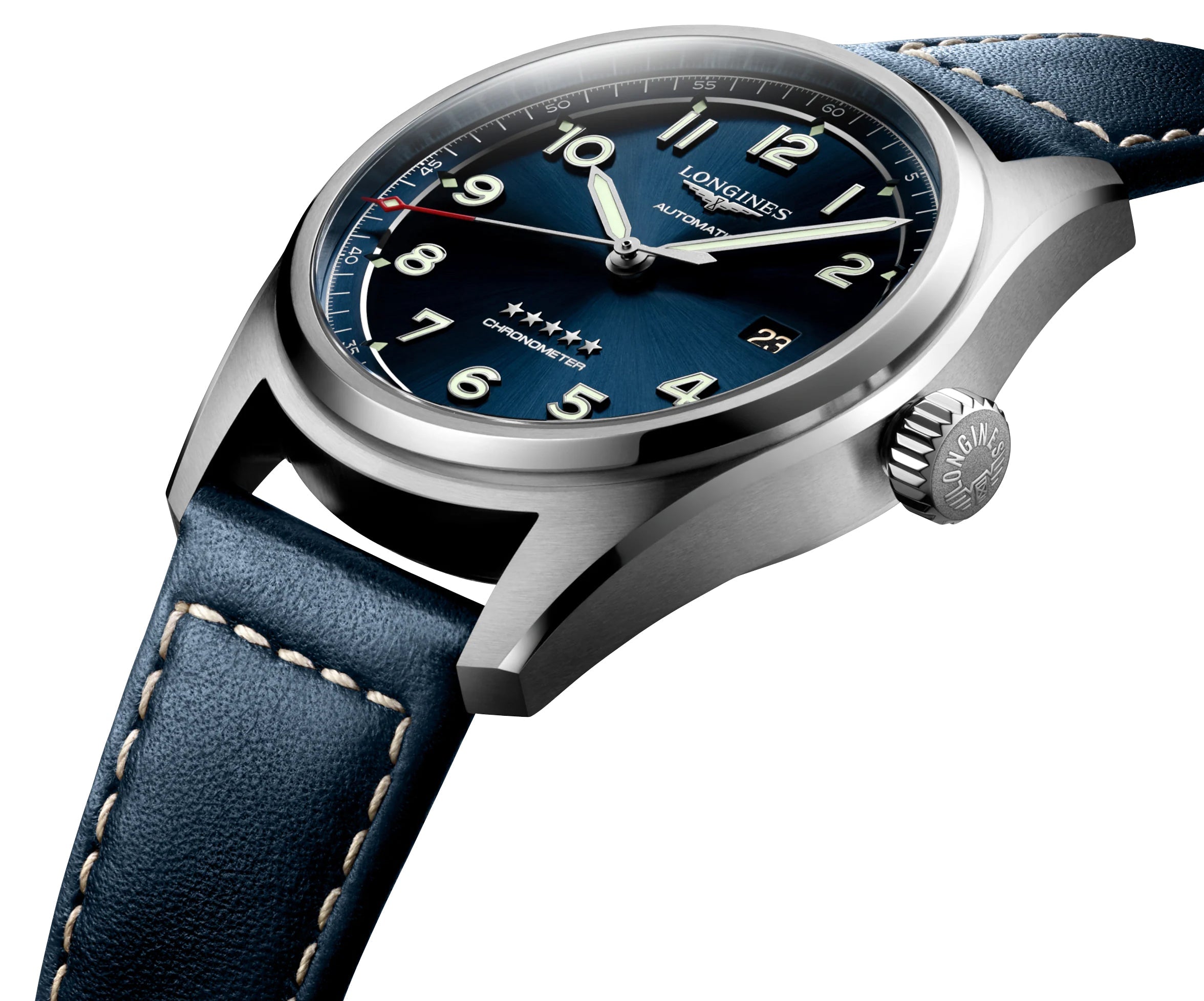 Longines Spirit Automatic COSC Stainless Steel Blue Dial Blue Leather Strap Date Mens Watch L3.810.4.93.0 wholesalehk.shop