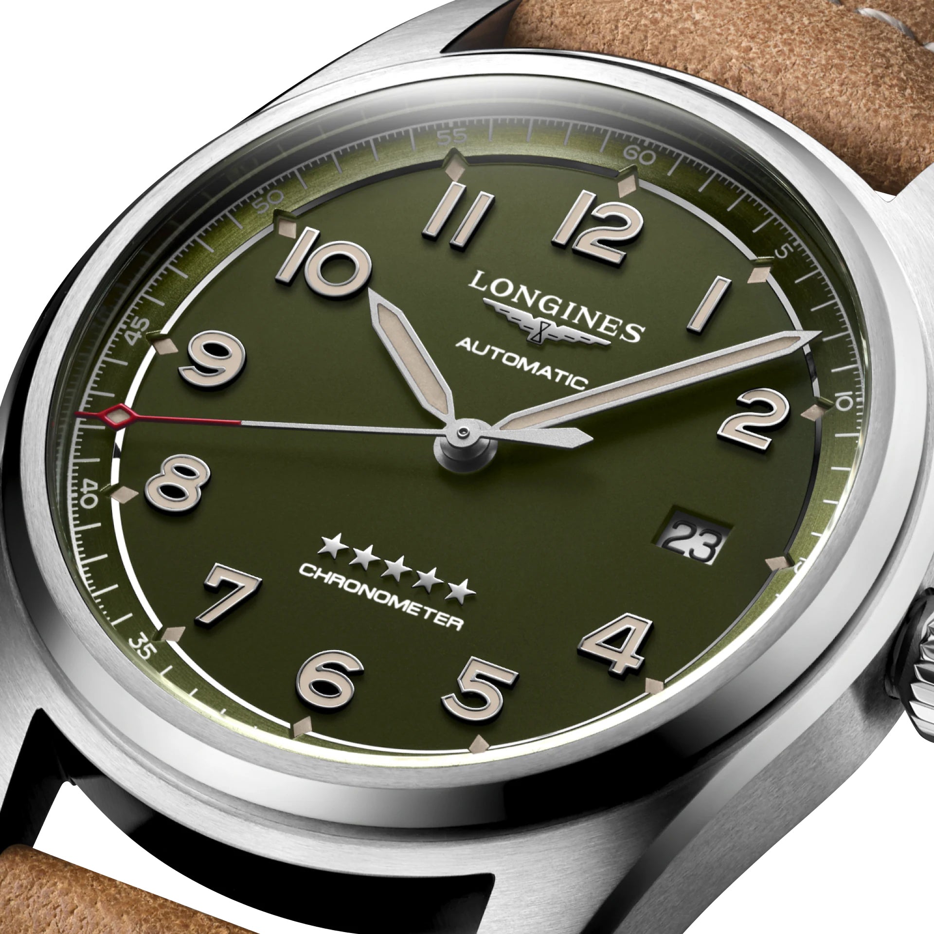 Longines Spirit Automatic COSC Stainless Steel Green Dial Brown Leather Strap Date Mens Watch L3.810.4.03.2 wholesalehk.shop