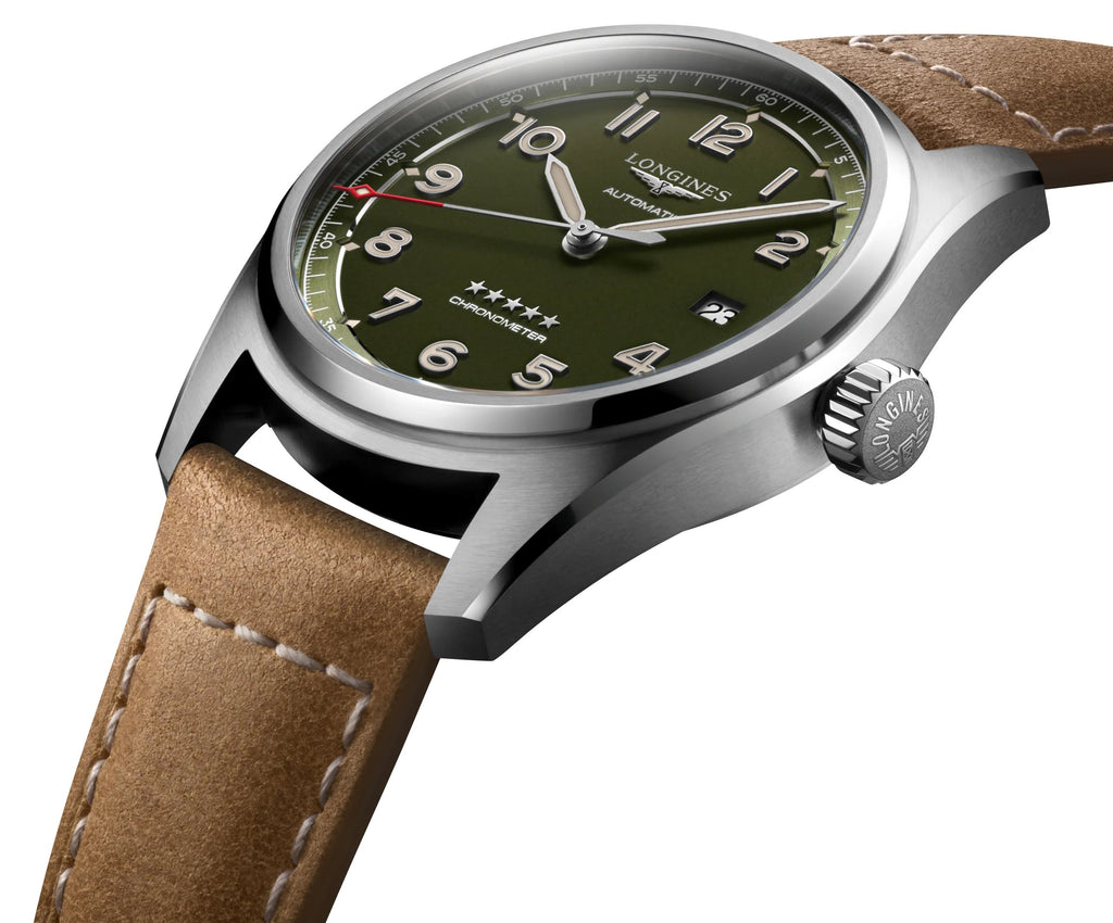 Longines Spirit Automatic COSC Stainless Steel Green Dial Brown Leather Strap Date Mens Watch L3.810.4.03.2 wholesalehk.shop