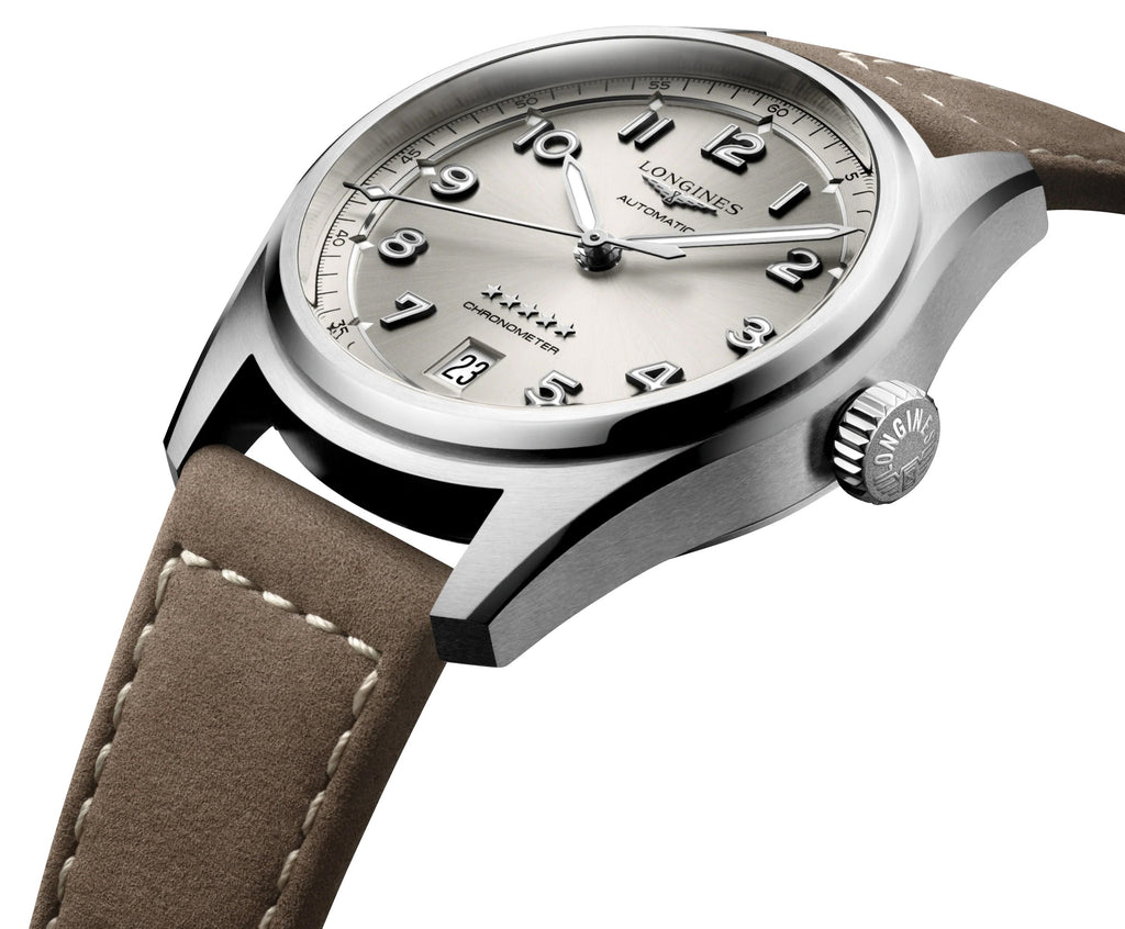 Longines Spirit Automatic COSC Stainless Steel Champagne Dial Beige Leather Strap Date Unisex Watch L3.410.4.63.2 wholesalehk.shop