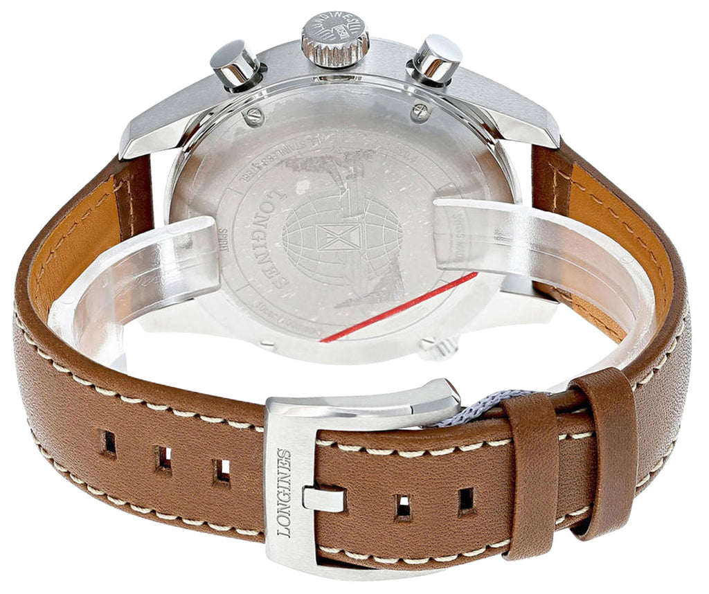 Longines Spirit Automatic Chronograph COSC Stainless Steel Silver Dial Brown Leather Strap Date Mens Watch L3.820.4.73.2 wholesalehk.shop