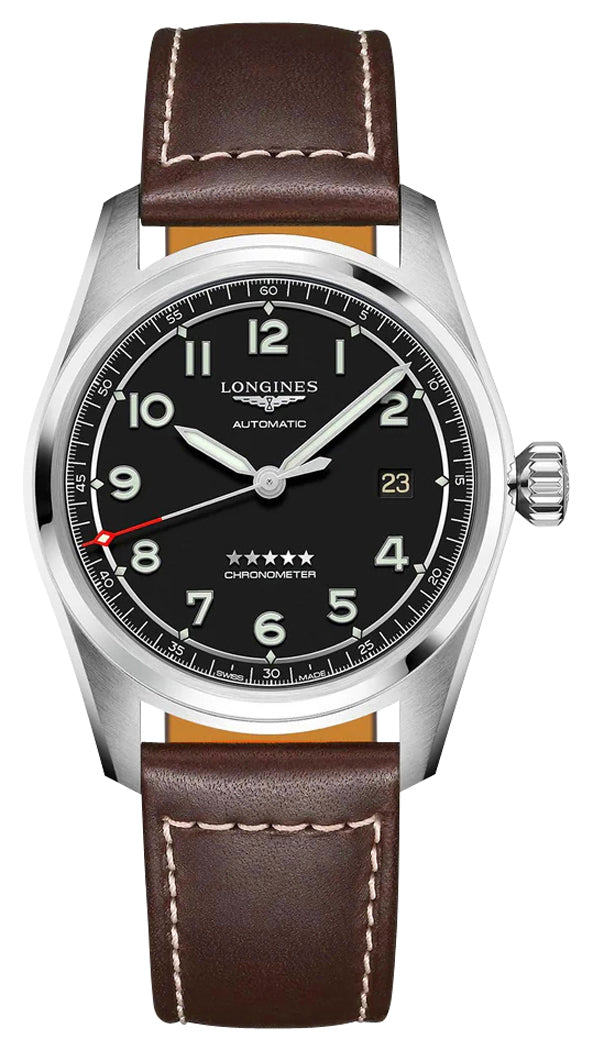 Longines Spirit Prestige Edition Automatic COSC Stainless Steel Black Dial Interchangeable Brown Leather/NATO Strap Date Mens Watch L3.810.4.53.9 wholesalehk.shop