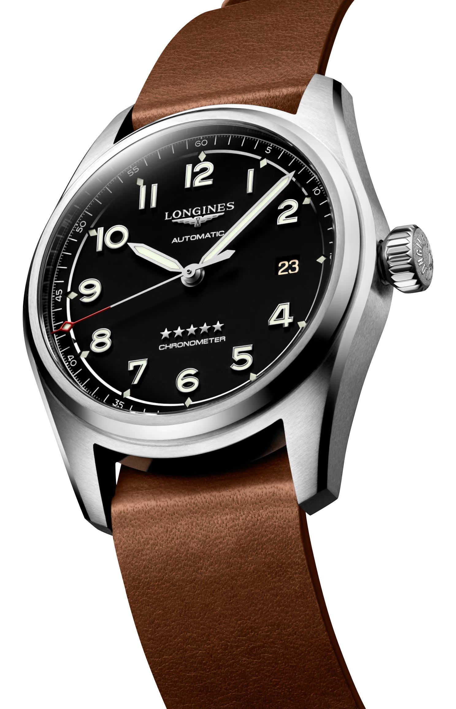 Longines Spirit Prestige Edition Automatic COSC Stainless Steel Black Dial Interchangeable Brown Leather/NATO Strap Date Mens Watch L3.810.4.53.9 wholesalehk.shop