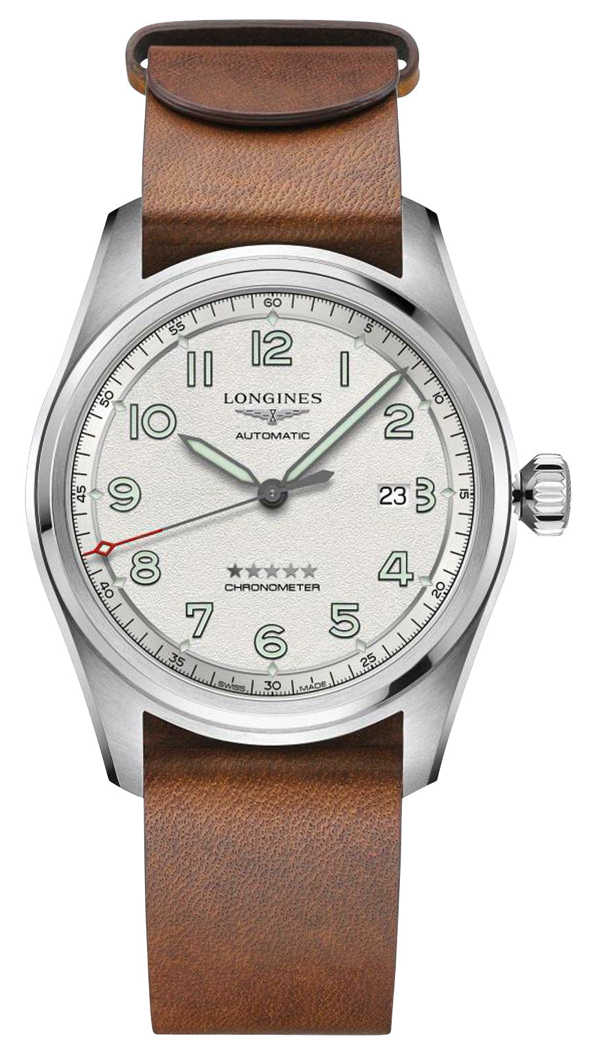 Longines Spirit Prestige Edition Automatic COSC Stainless Steel Silver Dial Interchangeable Brown Leather/NATO Strap Date Mens Watch L3.810.4.73.9 wholesalehk.shop