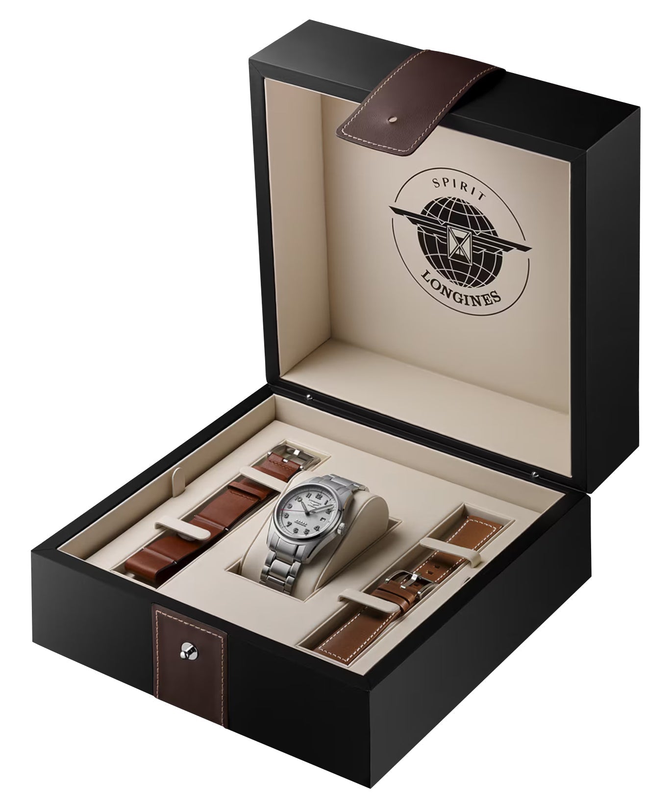 Longines Spirit Prestige Edition Automatic COSC Stainless Steel Silver Dial Interchangeable Brown Leather/NATO Strap Date Mens Watch L3.810.4.73.9 wholesalehk.shop