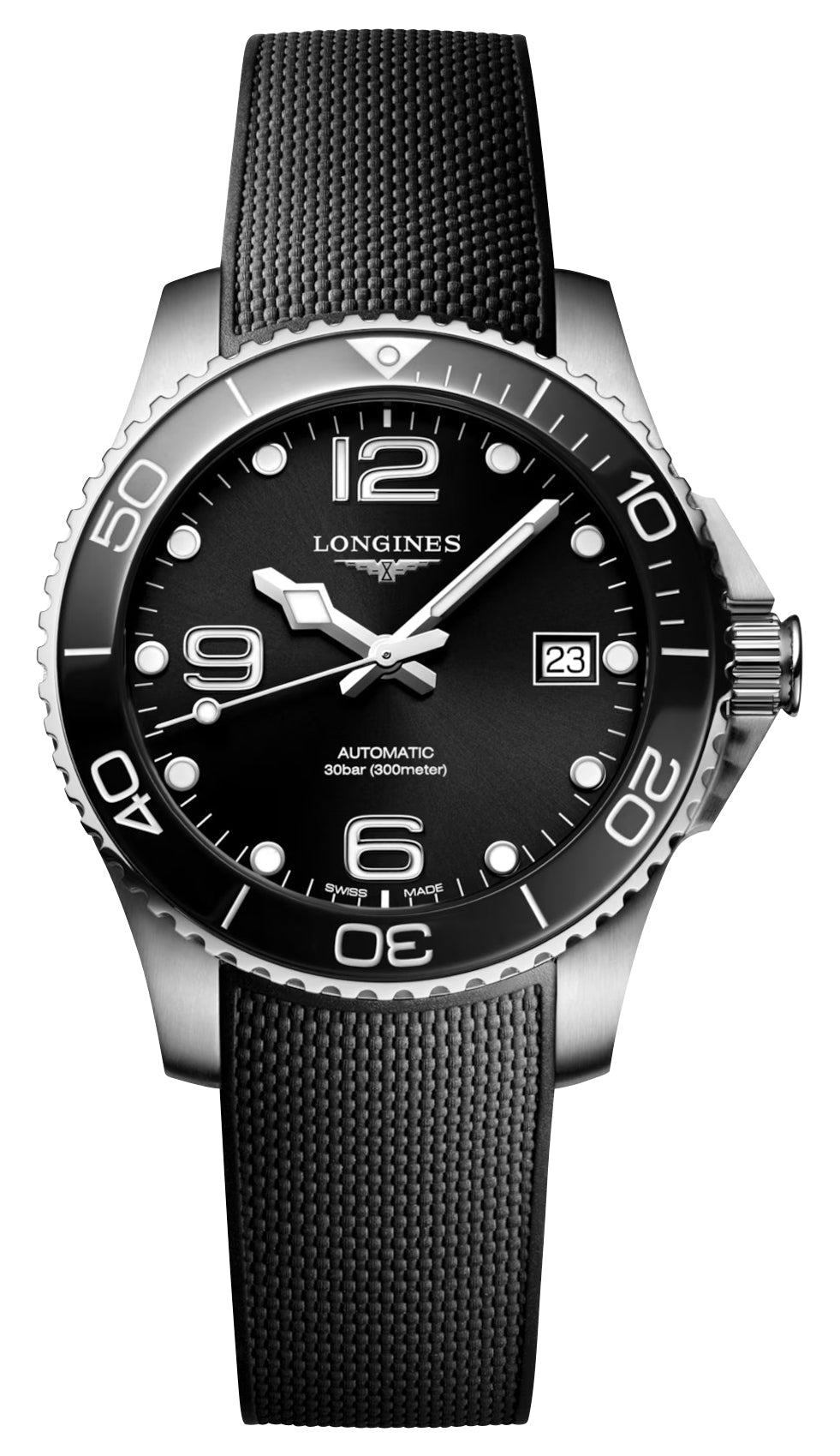 Longines HydroConquest Automatic Stainless Steel Black Dial Black Rubber Strap Date Divers Mens Watch L3.780.4.56.9 wholesalehk.shop