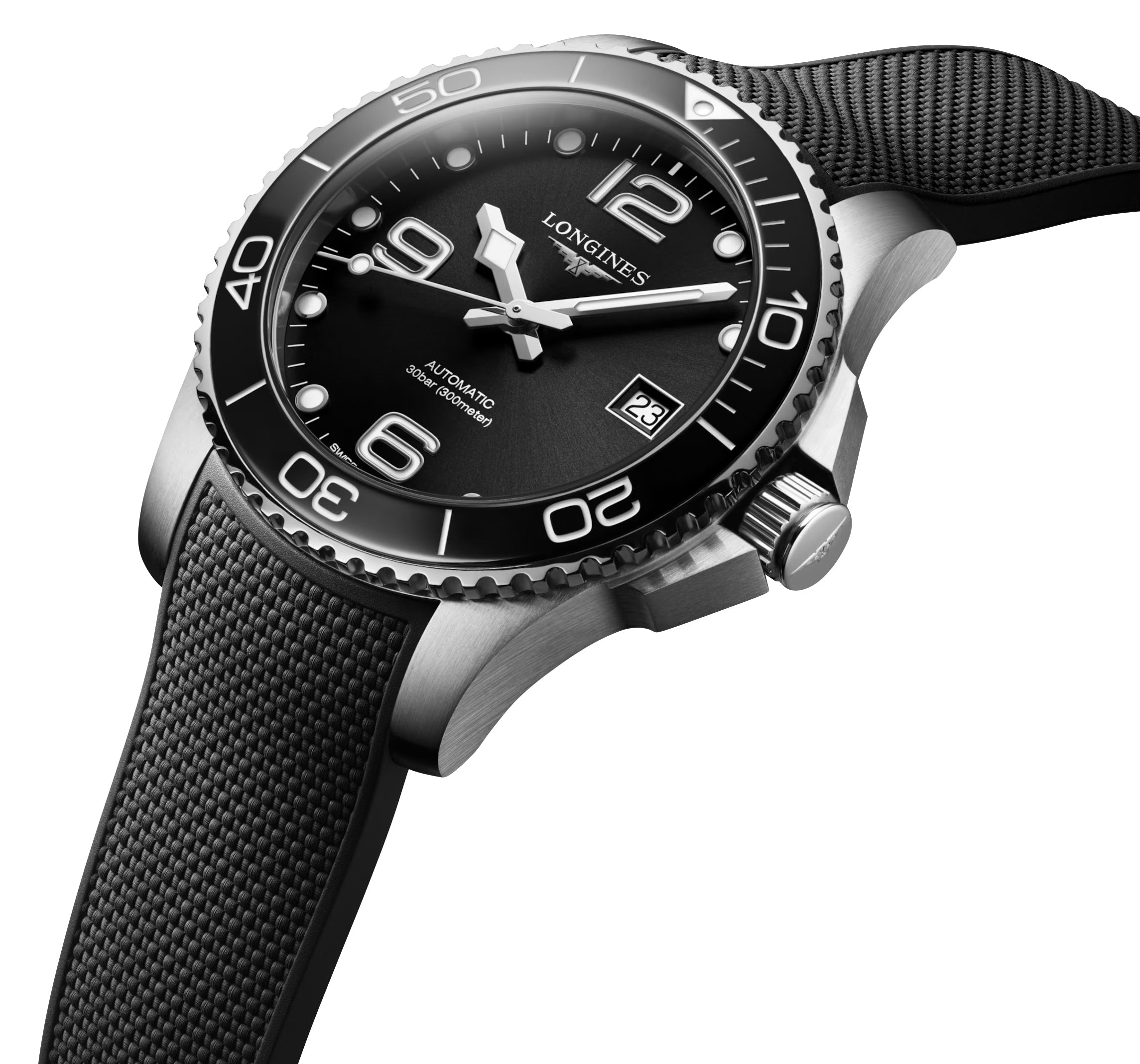 Longines HydroConquest Automatic Stainless Steel Black Dial Black Rubber Strap Date Divers Mens Watch L3.780.4.56.9 wholesalehk.shop