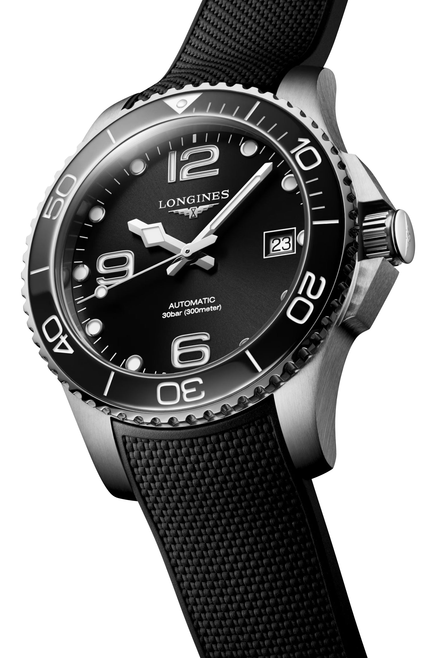 Longines HydroConquest Automatic Stainless Steel Black Dial Black Rubber Strap Date Divers Mens Watch L3.780.4.56.9 wholesalehk.shop