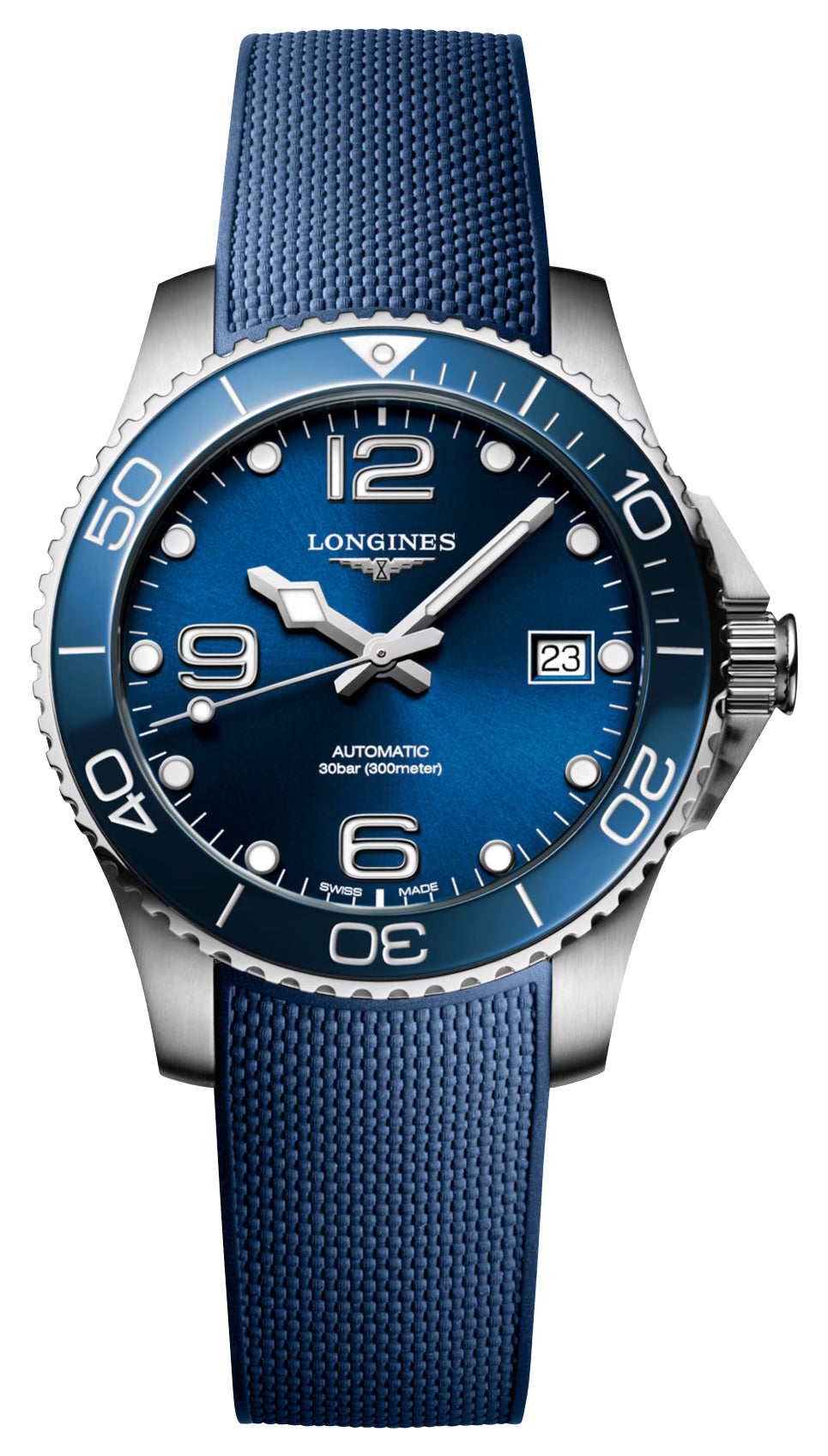 Longines HydroConquest Automatic Stainless Steel Blue Dial Blue Rubber Strap Date Divers Mens Watch L3.780.4.96.9 wholesalehk.shop